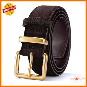 Wide Suede Leather Belt Gold Buckle Women's Casual Dress Jeans 1.3"